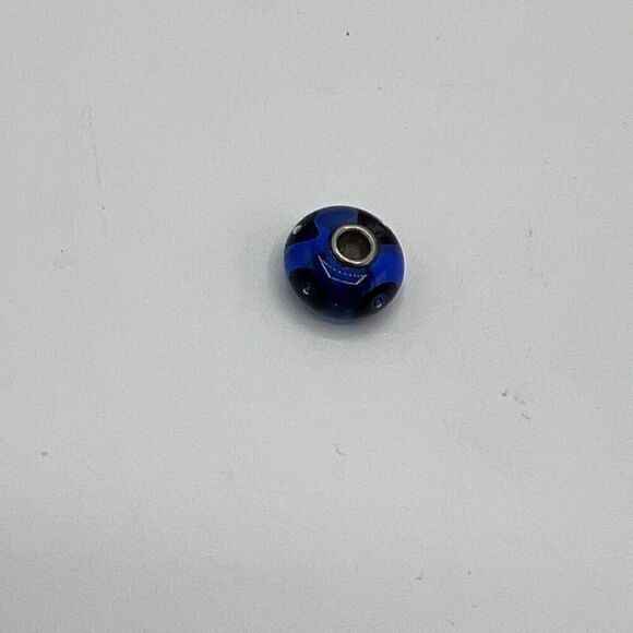Trollbeads 925 Glass Black & Blue Single Bead Charm - Picture 1 of 7